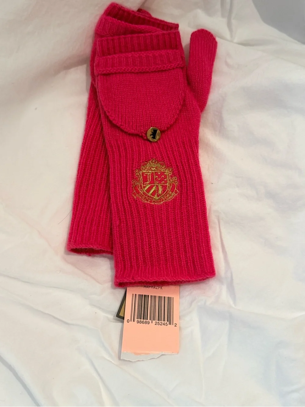 Juicy Couture Pink Convertible Fingerless Gloves Mittens NWT with Box
